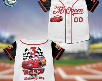 Lightning McQueen Cars 3rd Birthday Baseball Jersey Custom Name Number Racing Birthday Boy Shirt Kids Cars Party Outfit