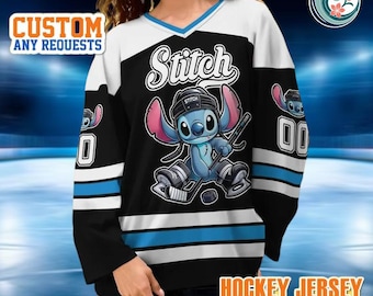 Custom Stitch Team Hockey Jersey, Cute Birthday Gifts For Fans, Disney Hockey Jersey Sports, Disneyland Family