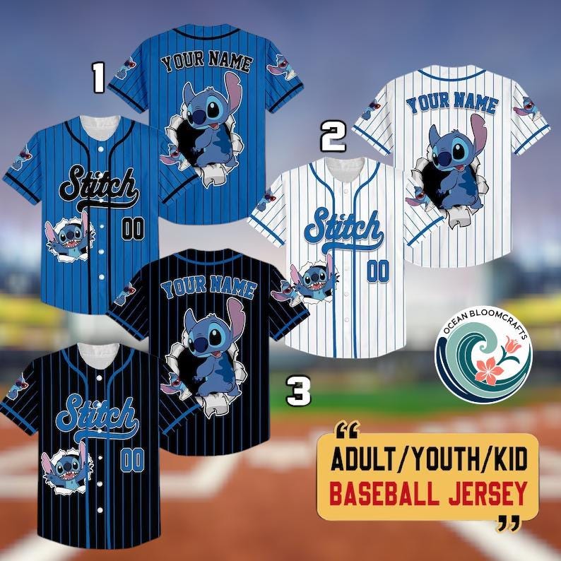 Discover Personalized Disney Happy Stitch Striped, Custom Kid Youth Adult Disney Jersey, Disney Birthday Gift