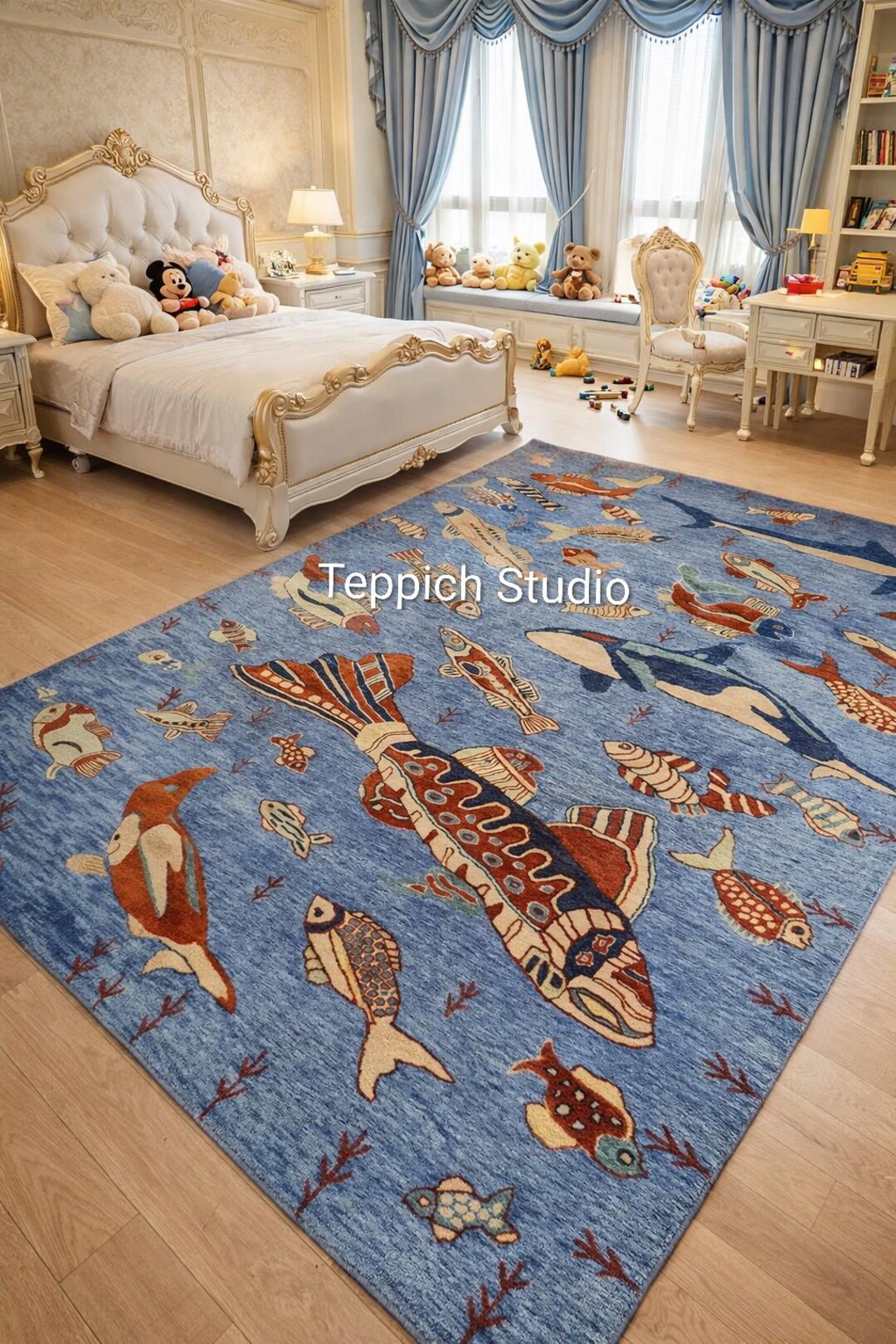 Hand Tufted Luxury Kids Room Fish Design Carpet 8x10 Ft 100 % Wool ...
