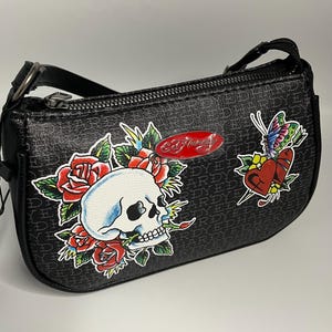Ed Hardy Sling Bag Black Vegan Leather Cobra Skull Tattoo Print Crossbody Ed Hardy | Bags | Ed Hardy Black Crossbody Bag With Tattoo  main image 2