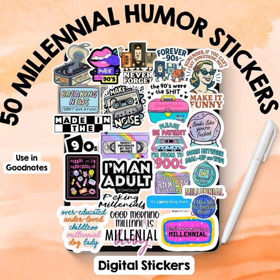Millennial Humor Digital Stickers, 90s Nostalgia Pack, GoodNotes Planner Bundle (Digital Download)
