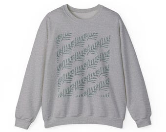Diagonal Fern Leaf Pattern Sweatshirt | Botanical Graphic Crewneck