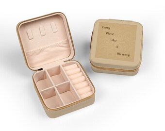 Compact Travel Jewelry Case | Square Organizer with Ring Slots & Compartments