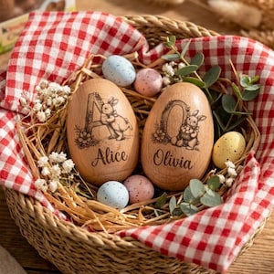 Personalized Wooden Easter Egg, Musical Wooden Easter Egg Shakers, Engraved Wooden Easter Egg, 1st Easter Keepsake, Toddler Keepsake For Kid