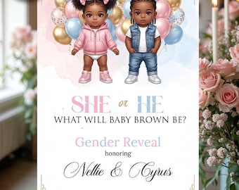 She or He Gender Reveal Welcome Sign Template, Baby Shower Reveal Poster, Pink Blue Party Welcome Sign, Editable Canva Entrance Decor