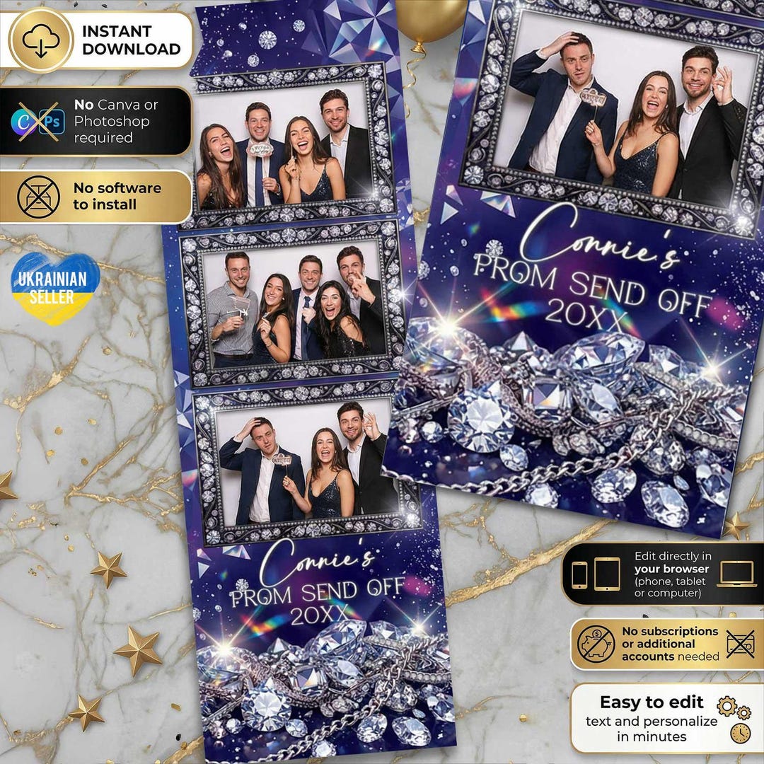 Prom Frame Prom Photo Booth Template 4x6 Blue Gold Prom Photobooth Frame Editable ...