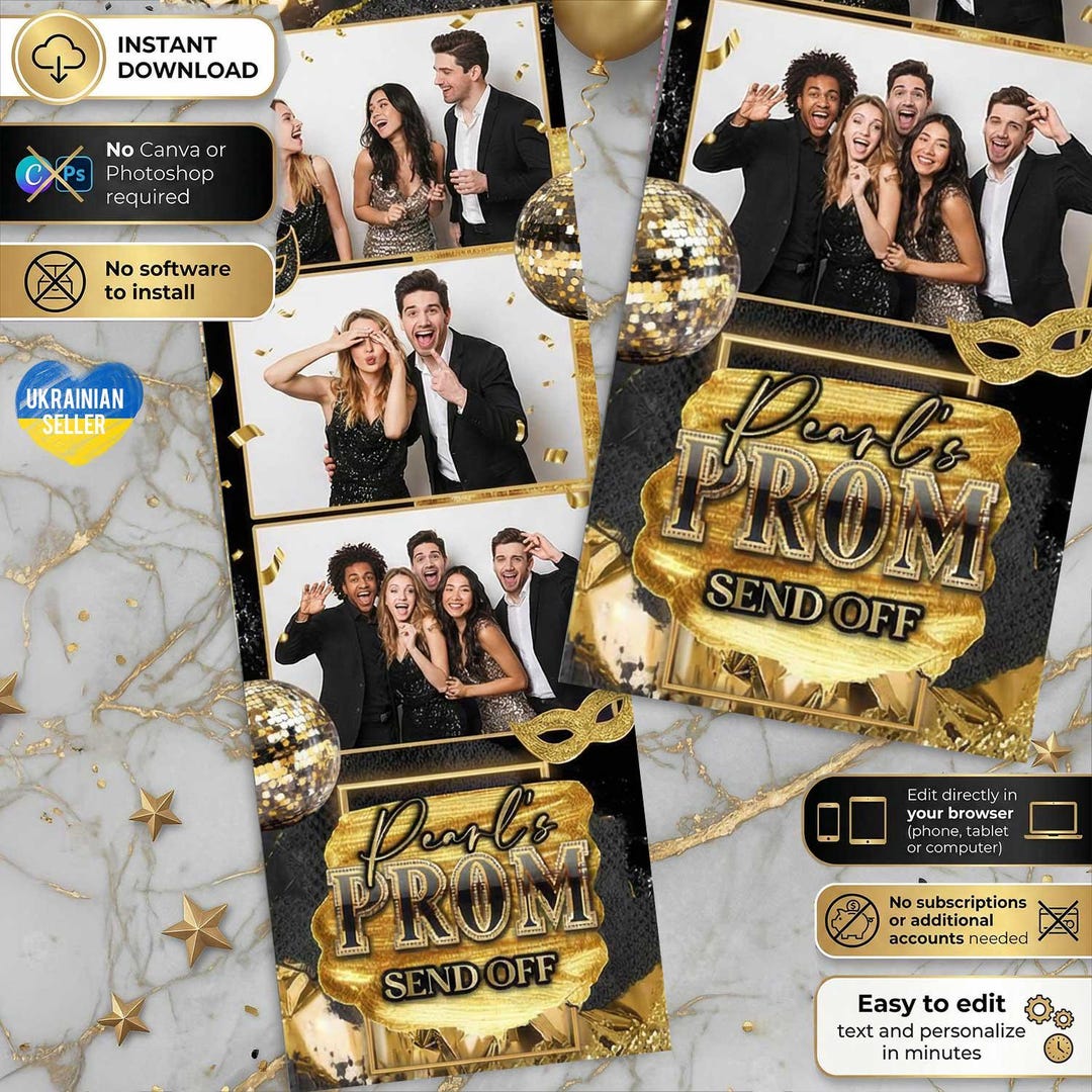 Frame Design Prom Prom Send off Photo Booth Template Black Gold 4x6 Prom Sendoff ...