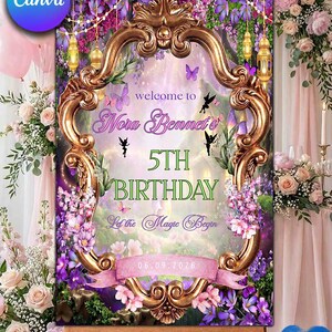 Tinkerbell Birthday Welcome Sign Template, Pixie Fairy Party Sign, Magical Fairy Garden Birthday Welcome Poster, Editable Canva Entrance