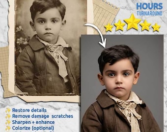 Restauração e colorização de fotos antigas | Reparo de danos e arranhões | Arquivo digital de alta resolução para restaurar fotos vintage.