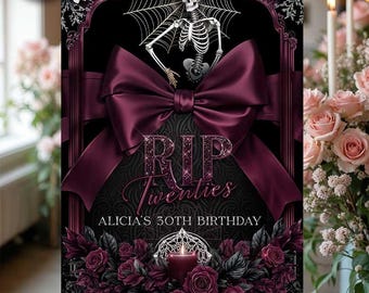 RIP Twenties Birthday Welcome Sign Template, Gothic 30th Birthday Welcome Sign, Dark Floral Birthday Party Canva 24x36