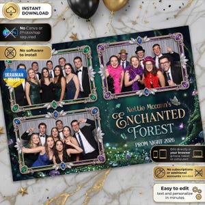 Enchanted Forest Photo Booth Template 6x4 Birthday Photobooth Magical Green Party