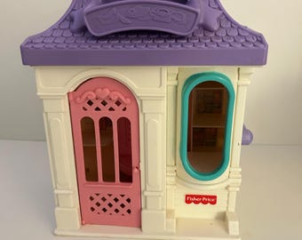 Vintage Fisher-Price miniature dollhouse – doll's wardrobe with mirror – 90s retro toy – dollhouse closet toy