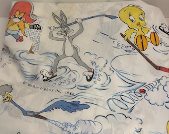 Vintage Looney Tunes fitted sheet for a single bed – Bugs Bunny Tweety Warner Bros 1998 – retro children's bedding
