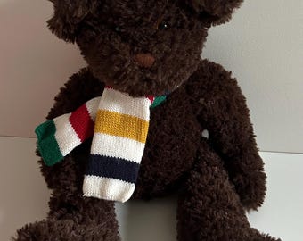 Rare!! Vintage Hudson's Bay teddy bear with striped scarf | Brown teddy bear from the Canadian collection