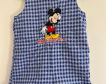Vintage Mickey Mouse baby romper 24M – Disney blue gingham outfit, toddler summer romper