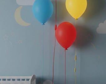 Set of 4 IKEA Drömminge vintage balloon wall lamps with red/blue/yellow lights / Night light, nursery, children's room, whimsical