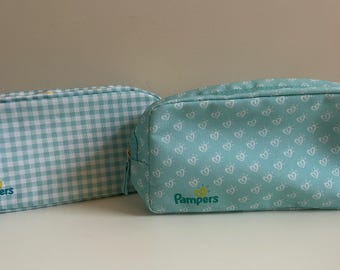 Lot de 2 pochettes Pampers bleu pastel – Trousses de rangement pour bébé, voyage ou cosmétiques