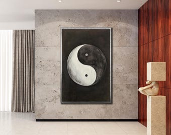 Toile Ying Yang noir et blanc : décoration d'intérieur équilibre spirituel, impression d'art symbole zen