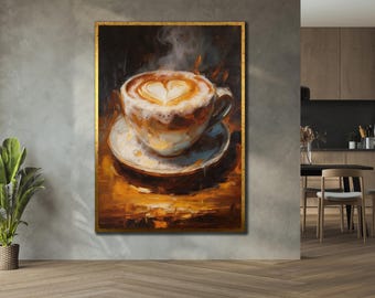 Original Coffee Painting, Paris and Croissants Art, Warm Coffee