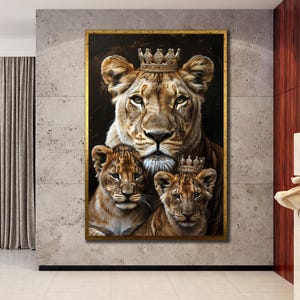 Löwenfamilie Kunst Leinwand: Tier Kunstwerk für Wohnzimmer, dekorative Wandkunst