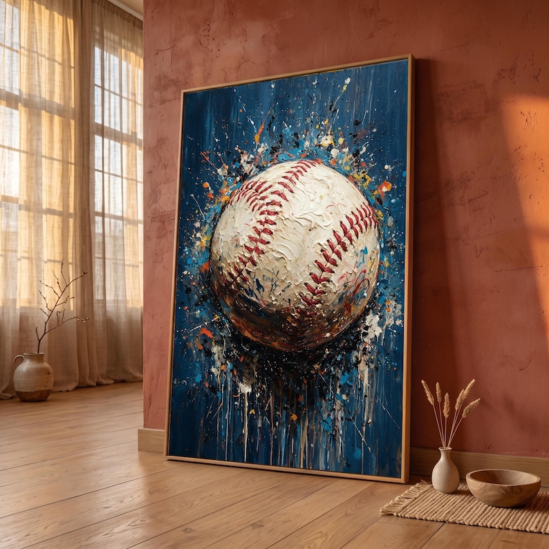 Abstract Baseball Canvas Wall Art, Splatter Paint Sports Decor (gallery ...
