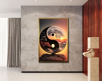 Tela Yin Yang da Natureza: Decoração para Casa em Equilíbrio Espiritual, Impressão de Arte com Símbolo Zen