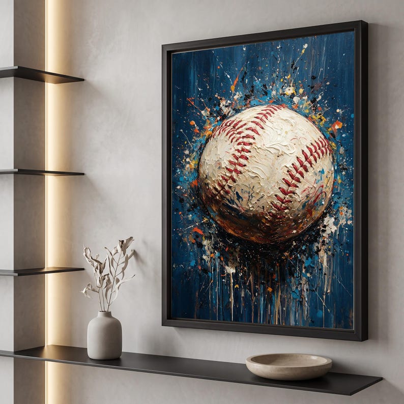 Abstract Baseball Canvas Wall Art, Splatter Paint Sports Decor (gallery ...