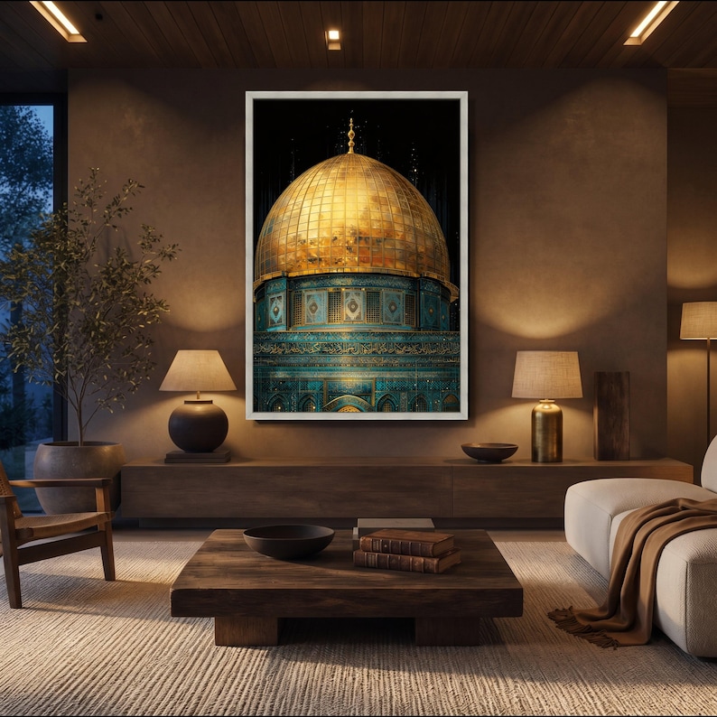 Golden Dome Mosque Canvas Print, Islamic Architecture Wall Art, Middle