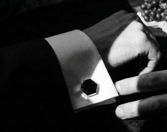 Zwarte onyx zeshoekige manchetknopen, 925 zilveren herenmanchetknopen, manchetknopen bruiloft cadeau voor hem
