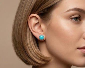 Turquoise oorknopjes 925 zilver, ronde stekers van blauwe steen, minimalistische alledaagse oorbellen