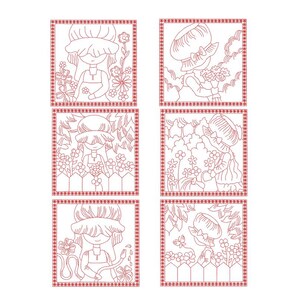 Machine Embroidery Garden Sunbonnet Redwork Mini Set