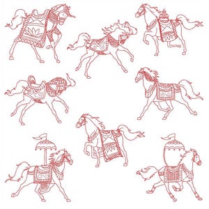 Machine Embroidery Horses Redwork Linework