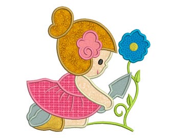 Maschinenstickerei Applikation Gartenmädchen