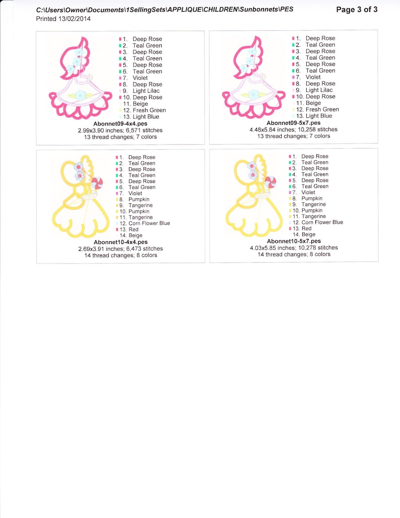 Pu&ograve; includere: Quattro disegni di ricamo con una ragazza con cappuccio e un'applicazione di cappello da sole. I disegni includono vari colori come rosa intenso, verde acqua e viola. Le dimensioni sono 7,6 x 9,9 cm, 11,4 x 14,8 cm, 6,8 x 9,9 cm e 10,2 x 14,9 cm.