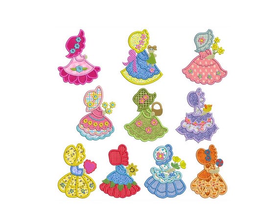 Machine Applique Sunbonnet Embroidery Girls Set