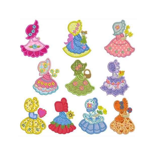 Machine Applique Sunbonnet Embroidery Girls Set