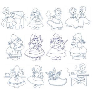 Juego de bordado a máquina Holland Dutch Blue Linework Set 2