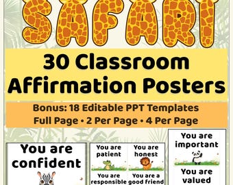 Safari Affirmation Posters | Positive Affirmation Cards | Editable Classroom Decor | SEL Bulletin Board | Growth Mindset