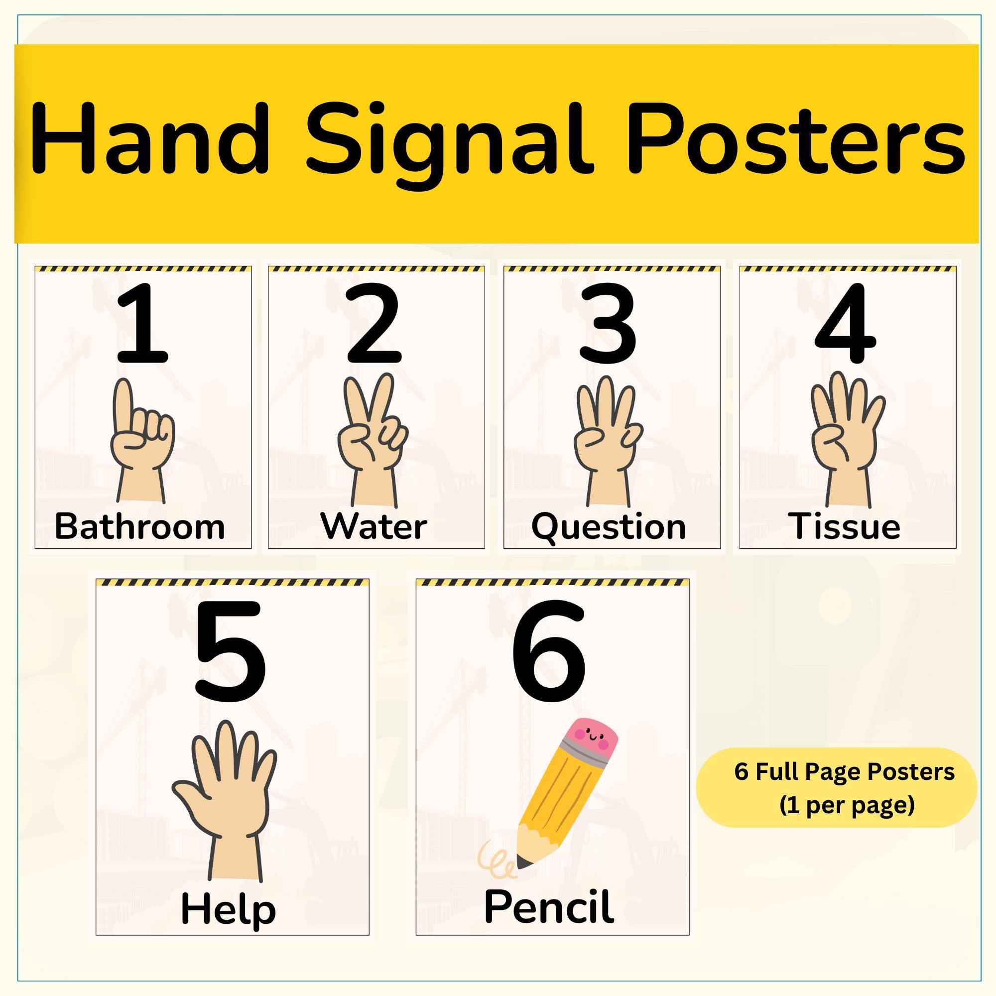 Construction Classroom Hand Signals | Nonverbal Management Posters ...