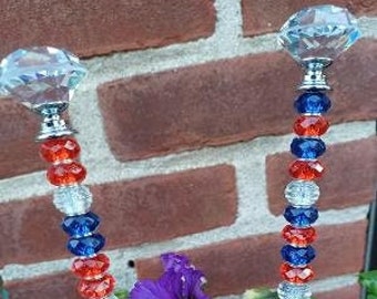 Pair of Patriotic Beaded Plant Stakes for potted plants