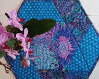 Kaffe Quilted Table Topper Hexagon Patchwork