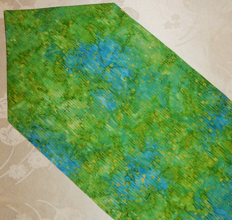 Batik Table Runner Green 54 x 14 Reversible image 3