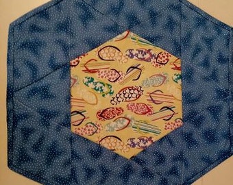 Flip Flop Quilted Table Topper Hexagon centerpiece **SALE**