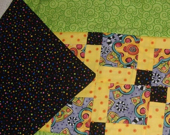 Table Runner Quilted Lime green, yellow, black, floral  ""SALE""