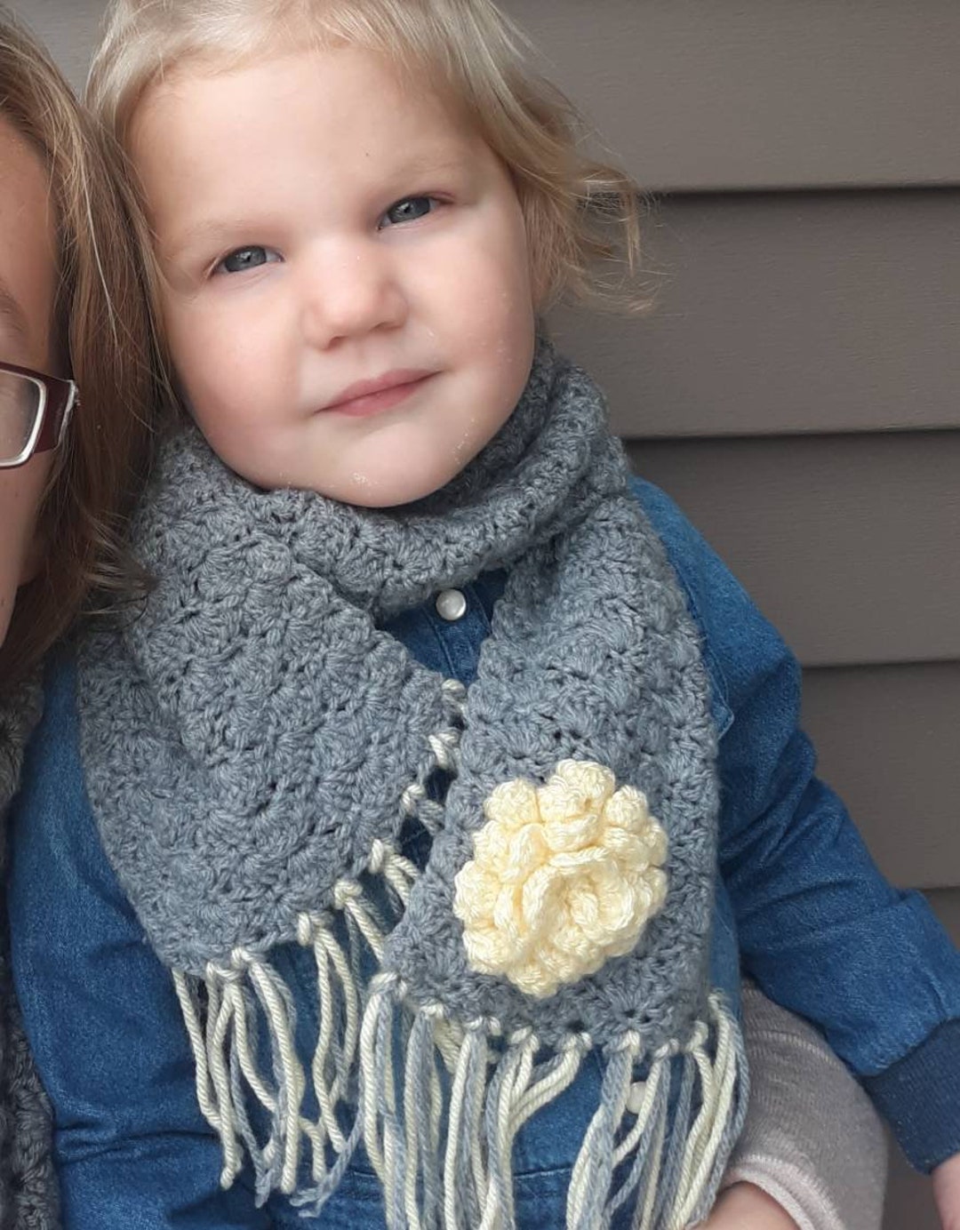 Little Girls Scarf Toddler Scarf Scarf With Fringe Flower Etsy