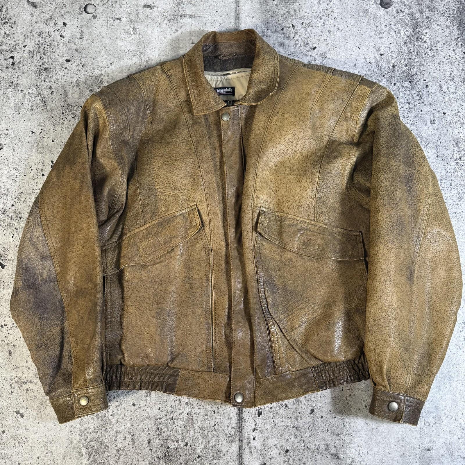 Vintage Adventure Bound Jacket Mens Large Brown Leather Bomber Thinsulate Lined