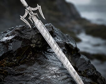 Handmade Engraved Fantasy Sword | Gothic Medieval Display Art Piece (Leather Sheath)