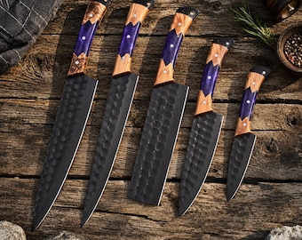 Handmade | Chef Knife Set | Resin & Olive Wood | Kitchen Collection | ASBladesstore