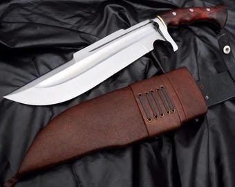 Handgjord D2-ståls Bowie-kniv, 45 cm överlevnadskniv med läderslida